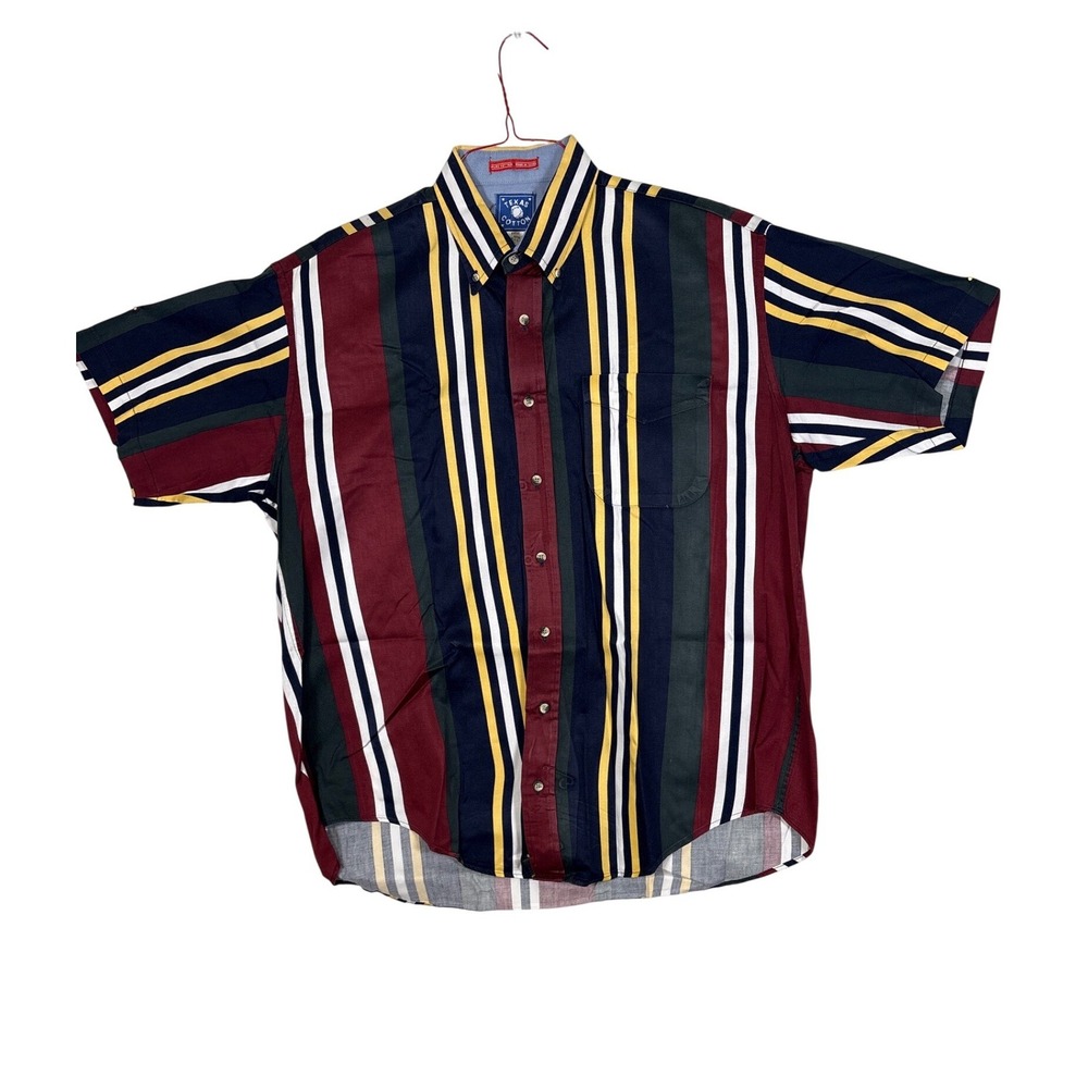 Texas Cotton Mens Large Short Sleeve Button Down Shirt Multi Stripe Western USA